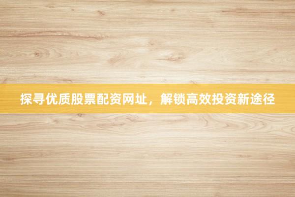 探寻优质股票配资网址，解锁高效投资新途径