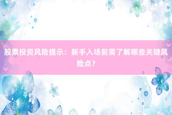 股票投资风险提示：新手入场前需了解哪些关键风险点？
