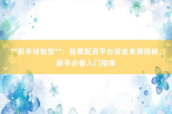 **新手经验型**：股票配资平台资金来源揭秘，新手必看入门指南