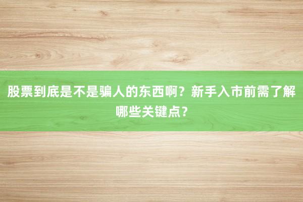股票到底是不是骗人的东西啊？新手入市前需了解哪些关键点？