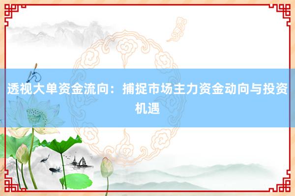 透视大单资金流向：捕捉市场主力资金动向与投资机遇