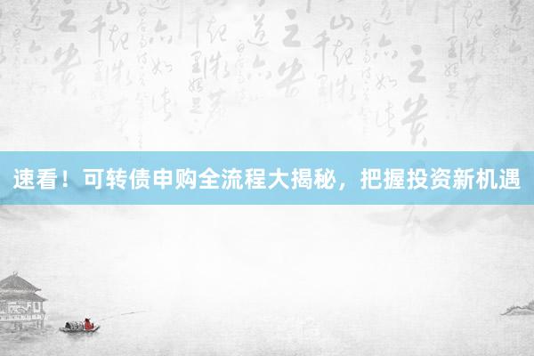 速看！可转债申购全流程大揭秘，把握投资新机遇